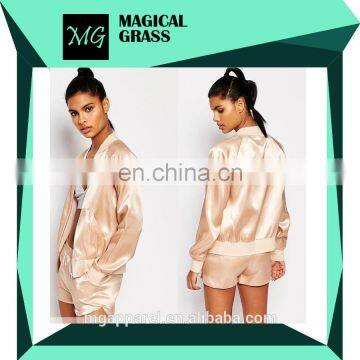 2016 Spring woman satin bomber jacket wholesale