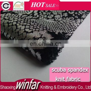 Winfar Textile Hot Sell 94% Polyester 6% Spandex Women Dress Python Silver Foil Scuba Print Knit Fabric