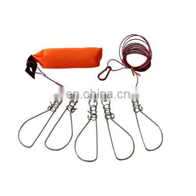 factory price 5 snaps new fishing accessories stainless steel fish wire rope lock live fish locker with bag