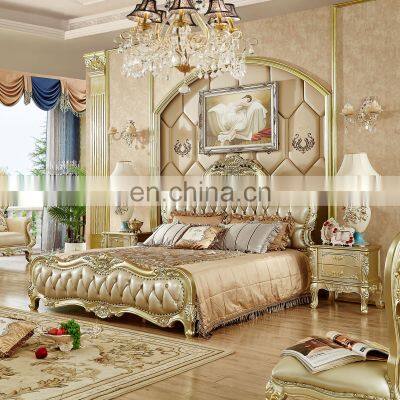 Luxury Design Gold Leaf bedroom furniture sets Carving wood  King Size European Classic Royal beds