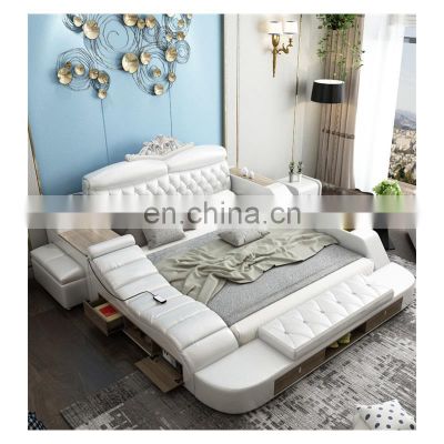 Latest double bed designer furniture set leather luxury bed