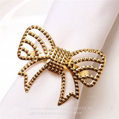 Plated Gold Bow Knot Rhinestone Napkin Ring For Festival's Table Decoration