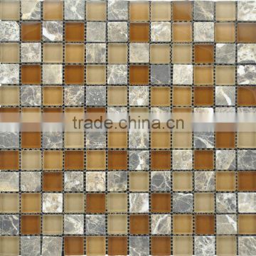 23x23x8mm Glass mix marble mosaic tile glass mix stone mosaic tile