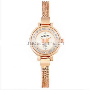 Cool style fashion dial with diamond stainless steel mesh strap watch