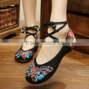 Women Chinese Vintage Old Peking Cloth Shoes Butterfly Flower Embroidery Comfortable Ladies Casual Flats