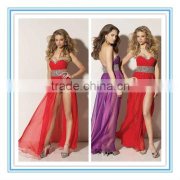 Sexy High Slit See-through Red Short Evening Dresses (EVFA-1018)