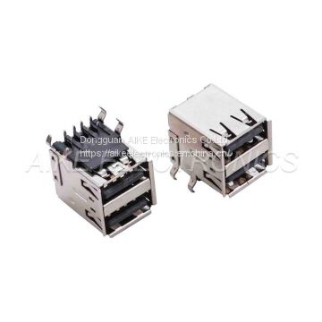 Double-deck(2 in1) USB 2.0 A Type Female,Right Angle,Double-layer DIP type