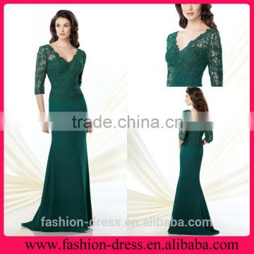 2014 Elegant Long Sleeve Lace Top Green Mother Of The Bride Dress