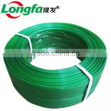 Hot sealing in stock green woven polyester strapping