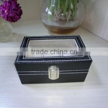 luxury black leather shadow window lid watch box gift box lint lock front black jewelry leather box