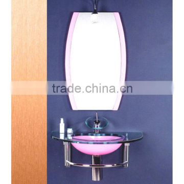 High Quality Tempered Bathroom Glass Sink, Red Color Glass with Stainless Steel Holder