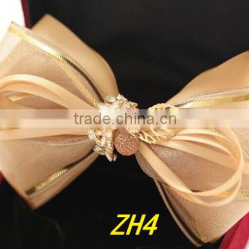 Golden chiffon elegant hair bow for girls