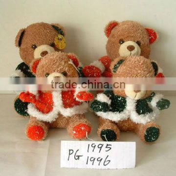 2-colour lovely promotional customized stuffed plush christmas bear toy with embroidered christmas garment&glove