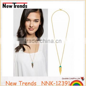 Simple design triangle turquoise pendant gold tassel chain necklace