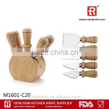 Cheese knife set with wooden knife block