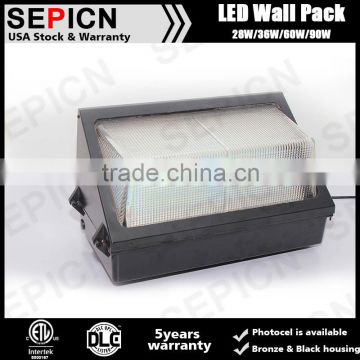 36W led wall pack light with etl dlc approved 5 year warranty