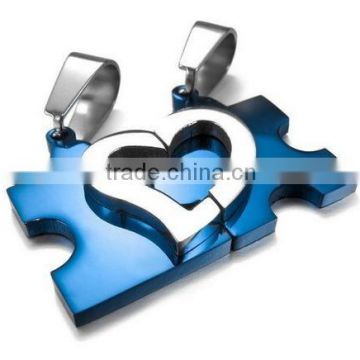Stainless Steel Couple Pendant- blue IP-plated Puzzel design pendant