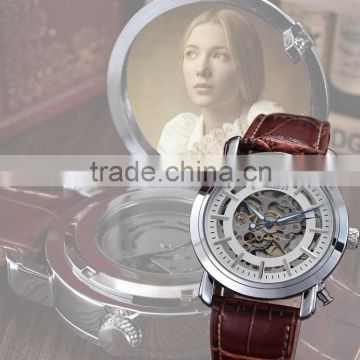 2016 newest unique design women automatic watch stainless steel glass mirror back relojes mujer