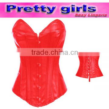 red lace up sexy women leather corset with bra m1989