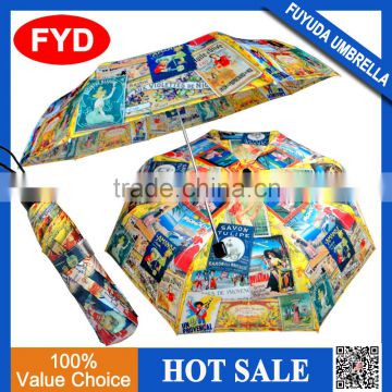 2016 Full Color Heat Transfer Printing Umbrella,Manual Open Folding Umbrella,Newspaper Umbrella