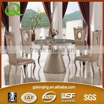TH379 modern stainless steel cheap round glass cafe table chair set