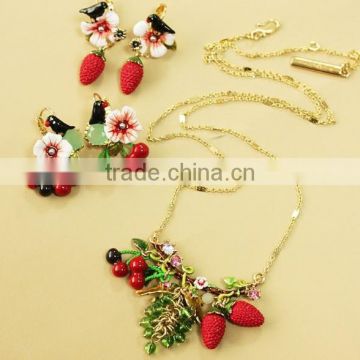 Enamel glaze jewelry set sweety cherry&strawberry earrings fruits design necklaces wholesale