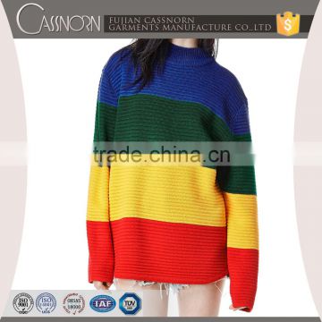 oversize drop shoulder sleeve multi-color block pullover knitted crew neck pattern sweater