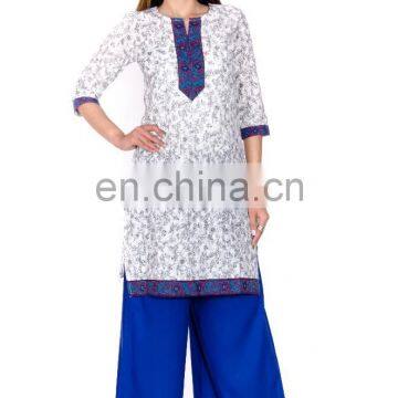 100% Cotton material Printed white casual 3/4 sleeve Beautiful kurti for woman