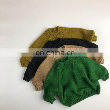 Autumn and winter Korean children's clothing long-sleeved thick green thick knit bottoming Korean-style pullover Mori crew