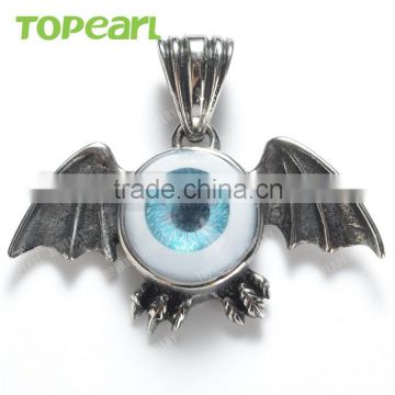 Topearl Jewelry Blue Evil Eye Bat Wing Gothic Pendant Stainless Steel MEP03-10