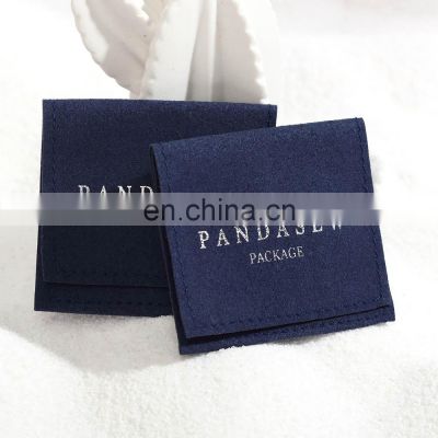 PandaSew Blue Custom Logo Printed Envelope Flap Microfiber jewelry pouch gift packaging bag