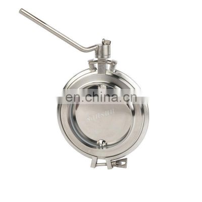 Sanitary DN150 welding manual powder butterfly valve with stainless steel handle