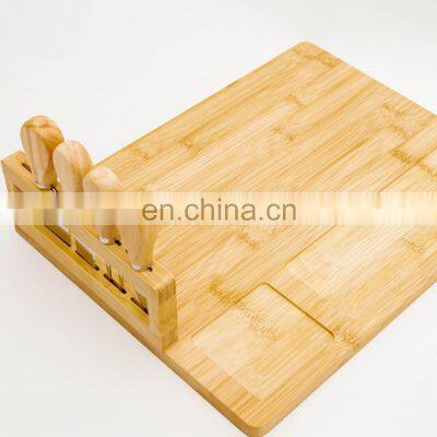 Bamboo Cheese Board Set, Round Cheese Board and Knife Set