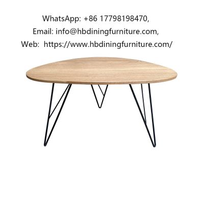 Triangular MDF dining table with wire legs