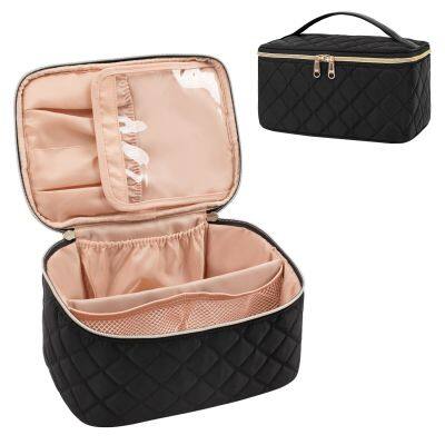 Large Capacity Travel Makeup Case Organizer, Rhombus Black for Lady