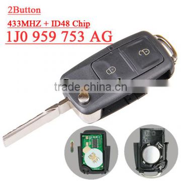 High Quality 1j0 959 753 AG 2 button Flip remote key with id 48 chip 433mhz for vw