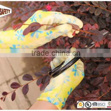 FTSAFETY 13G flower type nylon knit glove with nitrile Coated for lady garden