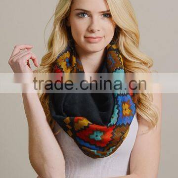 Diamond Print Infinity Scarf With Soild Panels