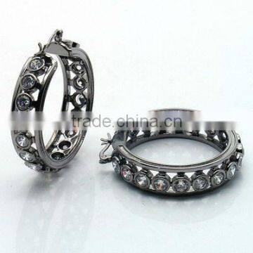 Hematite Plated CZ Large Hoop Earrings