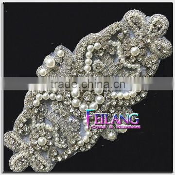 Wide belt pattern pearls Crystal Rhinestone Applique wedding dress