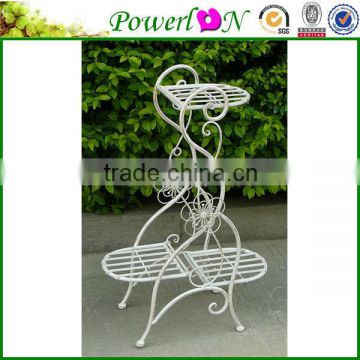 Antique White Wrought Iron Classical Vintage Hand Crafted Decorative 3 Tier Plant Stand For Home Patio TS05 G00 X00 PL08-5821