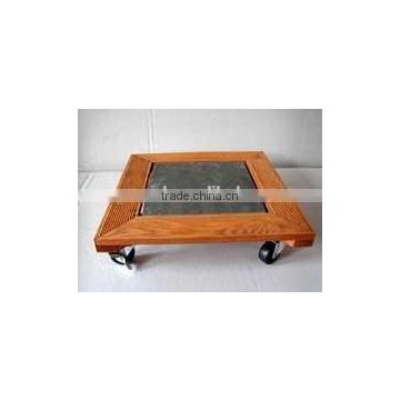 FSC and BSCI wooden planter mover with sheet iron in fatory for wholesale