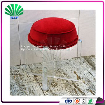 Portable Acrylic Red Cushion Kids Stool Reading Room Plexiglass Legs Stool Round Ottomans For Home