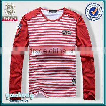 mens cotton long raglan sleeve embroidered stripped t shirts