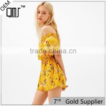 Best sell Thin Collect and high waist floral off-shoulder jumpsuit