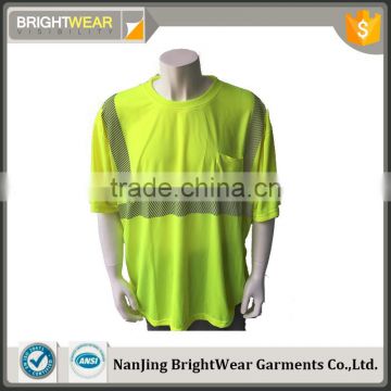 100% polyester birdeye hi vis round neck green high visibility T-shirt