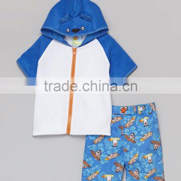 New Style Boys Sportswear With Blue And White Bear Cover-Up And Boardshorts Boys Beachwear Kids Clothes B-NP-TR905-401