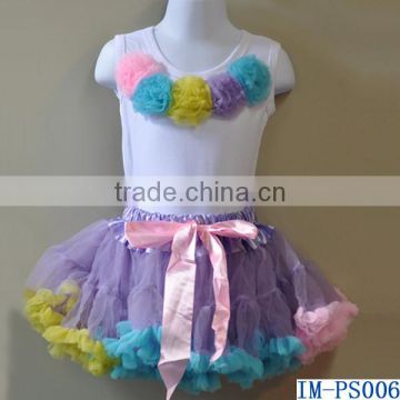 Fashion Baby Girls Lavender Pink Blue 2 Pieces Skirts Sets with White Flower Tops IM-PS006