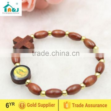 Religious wooden cross beads bracelet