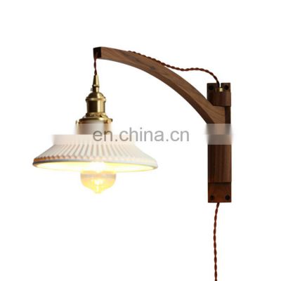 Japanese style simple black walnut wall lamp for decoration